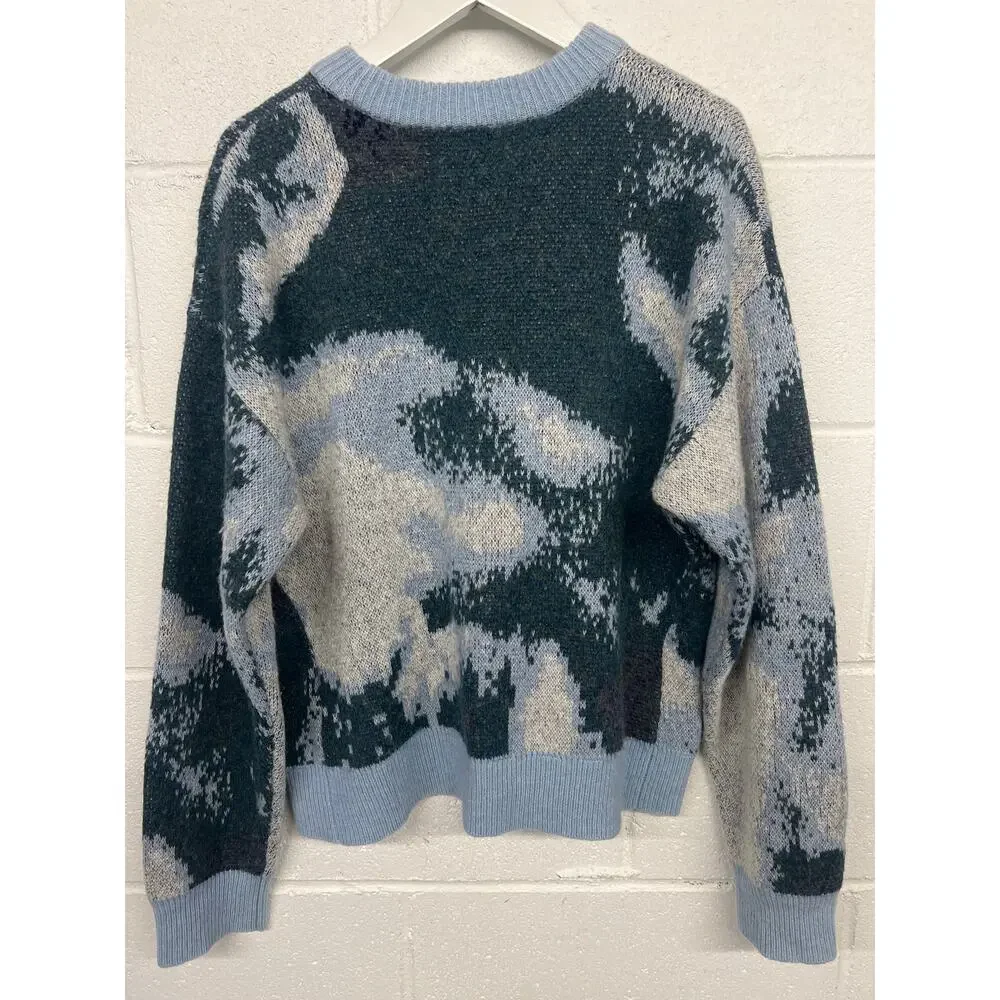 The Kooples Sz 1/Small Blue Green Colorblock Abstract Crewneck Wool Sweater